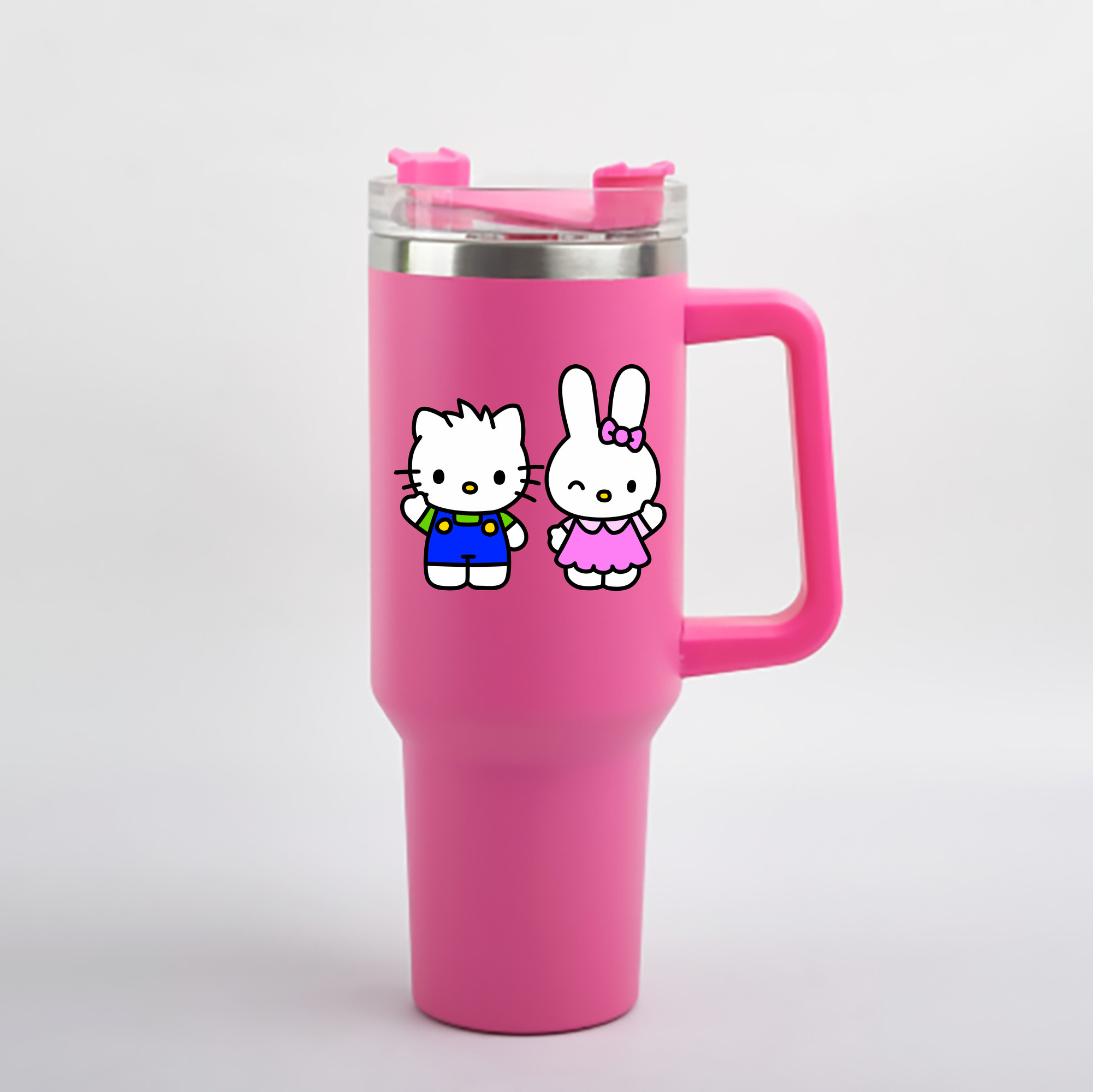 （画像用） Hello Kitty ハローキティ 1200mL車用タンブラー - クリスタルステッカー（プラスチックストロー付き）
